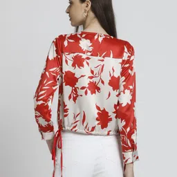 SHAYE Women Shaye Red V-Neck Printed Full Sleeves Casual Tops image 3