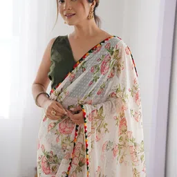 CANIZZARO Floral Sequinned Poly Georgette Saree image 2