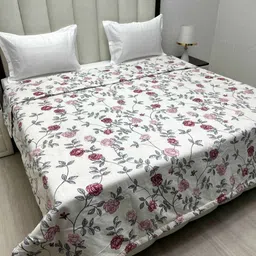 Pure Decor White & Pink Floral Microfiber AC Room 150 GSM Double Bed Comforter-image-60