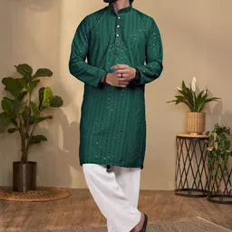 KURTA WALLAH Men Geometric Printed Thread Work Floral Kurta-picture-34