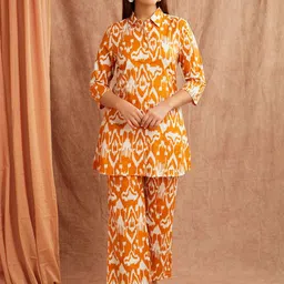 SANASH Collections Printed Pure Cotton Shirt Collar Neck Shirt With Trousers Co-Ords-picture-33