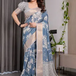 MAHARANI COUTURE Floral Printed Pure Cotton Banarasi Saree-picture-33