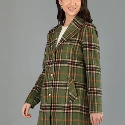 Roadster Women Checked Polyester Regular Fit Trench Coat image 2