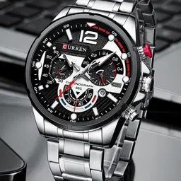 Curren Men Skeleton Dial & Stainless Steel Bracelet Style Straps Analogue Multi Function Watch image 2