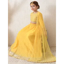 Indi-Loom Couture Girls Embroidered Beads and Stones Lehenga & Blouse With Dupatta image 5