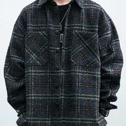 KPOP Men Original Fit Checked Spread Collar Casual Shirt-picture-15