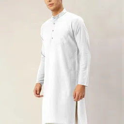 click n buy Men Solid Straight Kurta (White) image 2