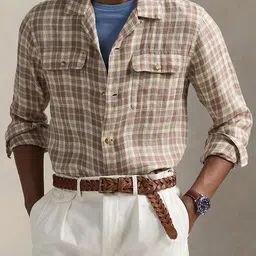 Polo Ralph Lauren Men Checked Spread Collar Linen Casual Shirt-picture-13