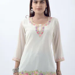 TROMBOO Floral Embroidered Thread Work Pure Georgette Thread Work Kurti-picture-10