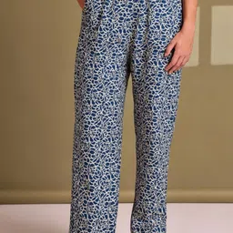 GRAGE Women Blue Circle Printed Cotton Lounge Pants-picture-25