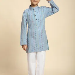 Pro-Ethic STYLE DEVELOPER Boys Printed Pure Cotton Straight Kurta with Pyjamas image 1
