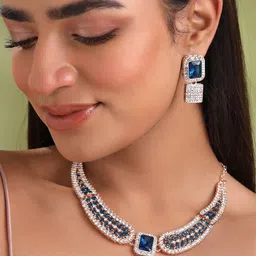 Yellow Chimes Rose Gold-Plated Stone-Studded Jewellery Set-picture-27