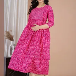 MASUN Geometric Printed Thread Work Round Neck Maternity Anarkali Kurta-picture-24