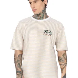 Eszett Striped Round Neck Drop Shoulder Cotton Oversized Fit T-shirt-picture-12