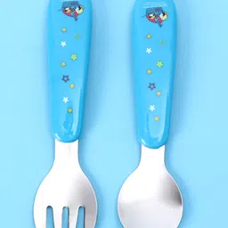 Babyhug Ergo Grip Stainless Steel Spoon & Fork Set - Blue image 4