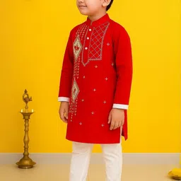 BAESD Boys Ethnic Motifs Embroidered Regular Pure Cotton Kurta with Pyjamas image 4