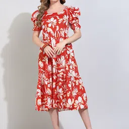 Moda Rapido Floral Print Puff Sleeve Crepe A-Line Midi Dress-image-10
