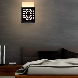 Gojeeva Black & White Textured Contemporary Wooden Rectangle Shaped Wall Lamp-picture-36