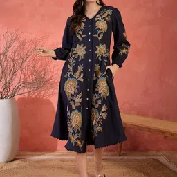ZUMMER Floral Embroidered Puff Sleeve A-Line Maxi Dress-image-4