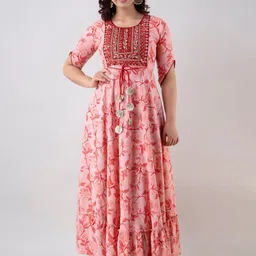 Jaipurite Floral Embroidered Mirror Work Maxi Ethnic Dress-picture-42