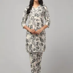 CROWN KING Women Floral Printed Regular Kurti with Trousers-image-8