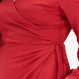 Virgio Women Solid Viscose V-Neck Wrap Plus Size Midi Dress with Tie Up image 3