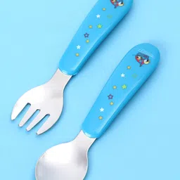 Babyhug Ergo Grip Stainless Steel Spoon & Fork Set - Blue image 5