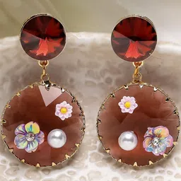 Estailo fashion Artificial Stones And Pearls Studded Circular Shaped Drop Earrings-picture-32