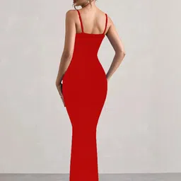 WANQUILA Women Red Solid Sleeveless Bodycon Maxi Dress image 4