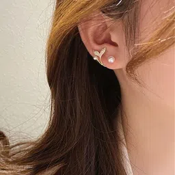 PolluxCraft Pearls Studded Korean Circular Studs image 3