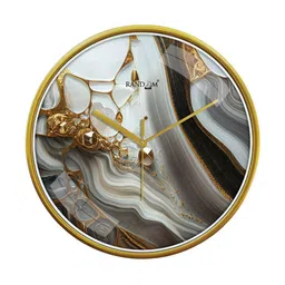 RANDOM Gold Toned & Grey Printed Contemporary Analogue Round Wall Clock image 1
