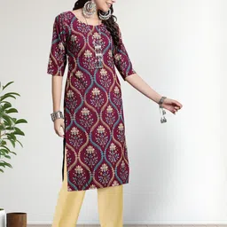 SZN Women Ethnic Motifs Printed Regular Kurta with Trousers image 3