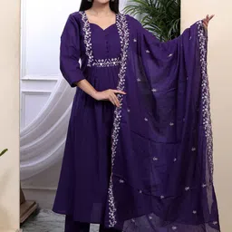 Doriyaan Women Floral Embroidered Regular Pure Cotton Kurta with Palazzos & With Dupatta-picture-25