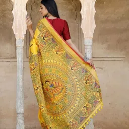 KALINI Floral Printed Chanderi Saree With Unstitched Blouse image 3