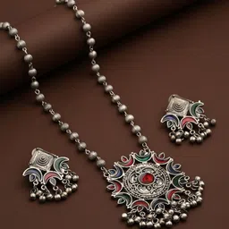 Anvik Silver-Plated Stone-Studded & Beaded Jewellery Set-picture-17
