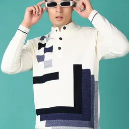 V-Mart Men Mock Collar Geometric Pullover Sweaters-image-59