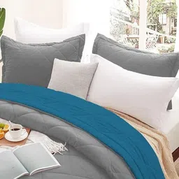 RF RELAXFEEL Turquoise Blue & Grey Checked Heavy Winter 210 GSM Double Bed Comforter image 3