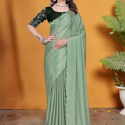 Zenophily Woven Design Pure Chiffon Saree with Embroidered Blouse-image-9