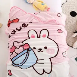 Butterthief Pink & Blue Cartoon Characters AC Room 210 GSM Single Bed Blanket-image-60