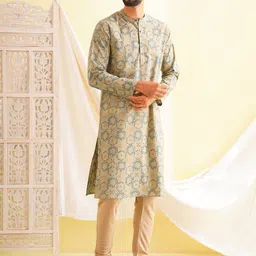 JAYPORE Men Ethnic Motifs Printed Band Collar Kurta image 3