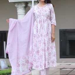 Art Avenue Women Floral Printed Empire Thread Work Kurta with Trousers & With Dupatta-picture-21