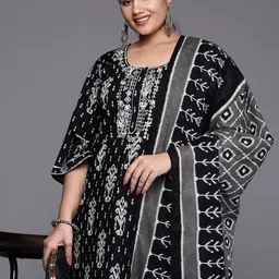 EXTRA LOVE BY LIBAS Women Plus Size Mirror Work Kurta with Trousers & With Dupatta-picture-39