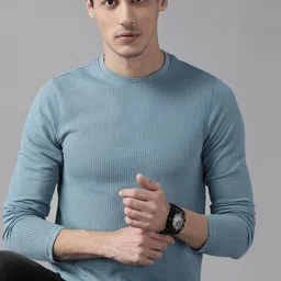 The Roadster Lifestyle Co Men Blue Waffle Knit T-shirt-picture-55