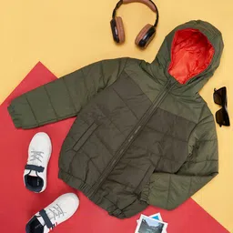 Pantaloons Junior Boys Olive Green Puffer Jacket-picture-42