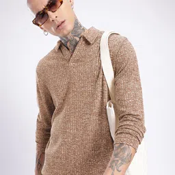 glitchez Modern Vibe Ribbed Polo Collar Relaxed Fit T-shirt-picture-16