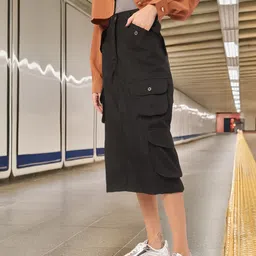 DressBerry Grunge Utility Straight Cargo Midi Skirt-picture-31