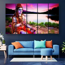 Casperme 5 Pieces Pink & Grey Lord Shiva Wooden Wall Art-image-48