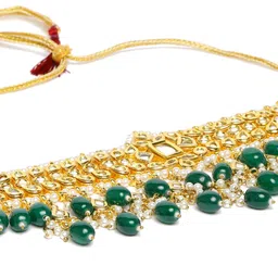 LAIDA Women Gold-Plated & Green Kundan Studded Jewellery Set image 3