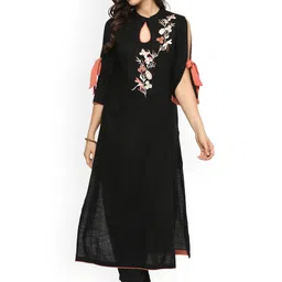 Idalia Women Black Embroidered Straight Kurta-picture-14