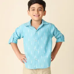 Fabindia Kids Light Blue Printed Full Sleeves Shirt image 1